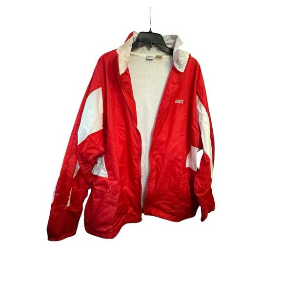 Vintage Men’s ASICS Full Zip Red White Windbreaker Jacket XL - Picture 2 of 10